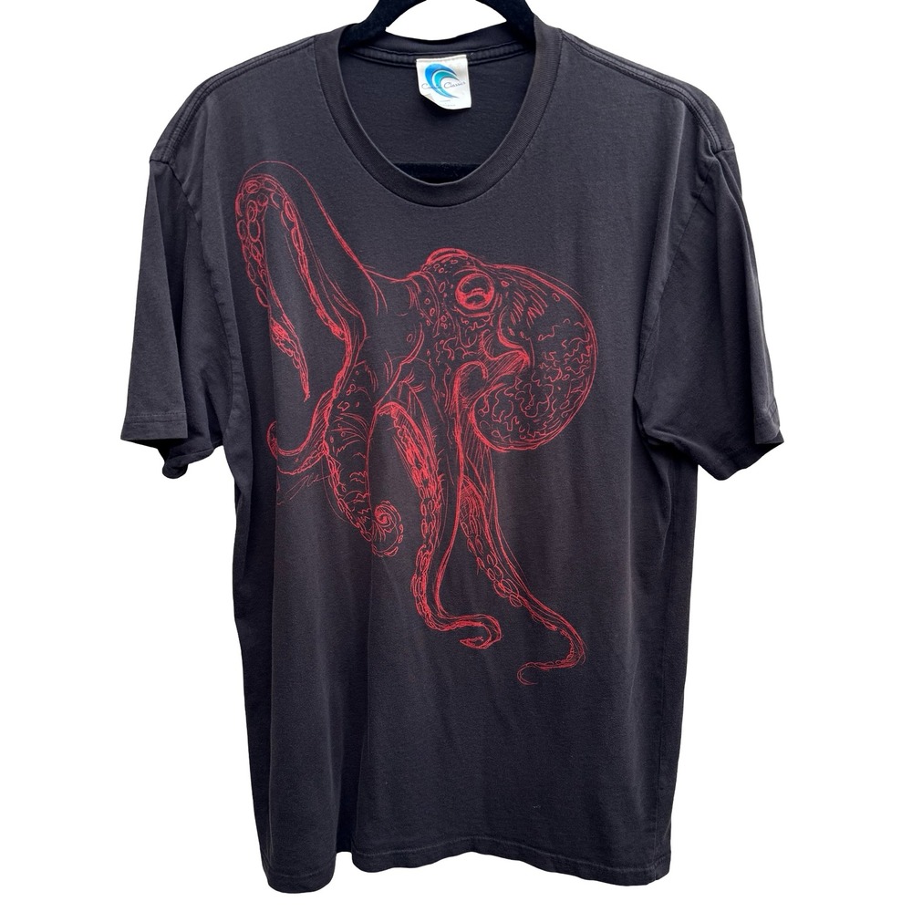 Coastal Classics Octopus Kraken Giant Squid Nautical Graphic Shirt Black Mens L